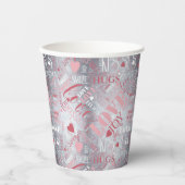 Hugs en Kisses Word Cloud Pink/Silver ID286 Papieren Bekers (Voorkant)