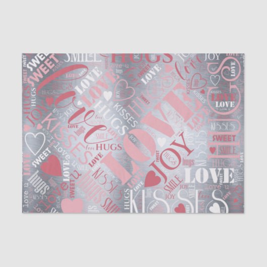 Hugs en Kisses Word Cloud Pink/Silver ID286 Tissuepapier (Voorkant)