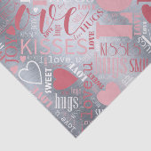 Hugs en Kisses Word Cloud Pink/Silver ID286 Tissuepapier (Detail)