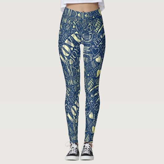 Hugs en Kisses Word Cloud Retro Blue ID286 Leggings (Voorkant)