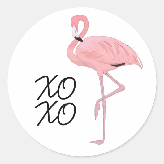 Hugs en Kisses XOXO Roze Flamingo Ronde Sticker (Voorkant)