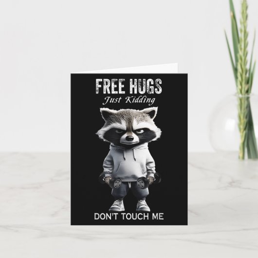 Hugs Just Kidding Don't Touch Me Racoon Workout Gy Kaart (Voorkant)