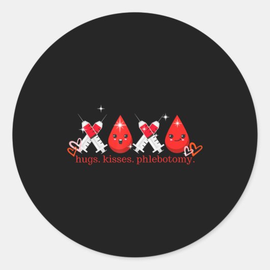 Hugs Kiss Phlebotomy Valentines Phlebotomist Lab T Ronde Sticker (Voorkant)