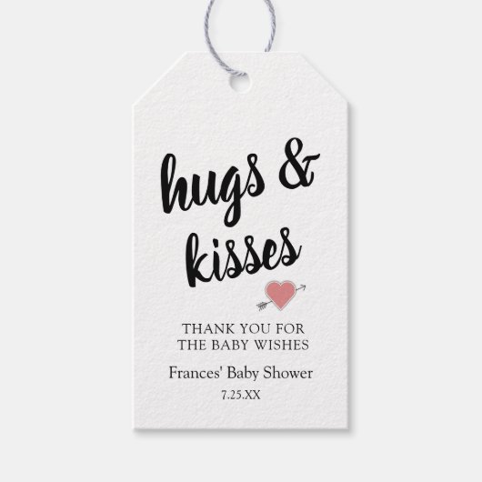 Hugs & Kisses bedankt je Baby shower Cadeaulabel (Voorkant)