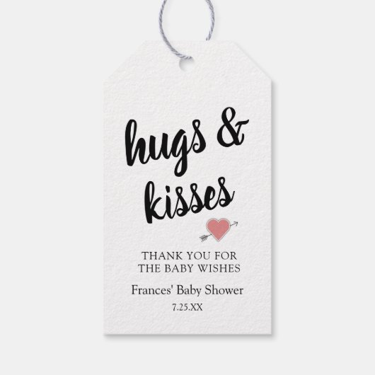 Hugs & Kisses bedankt je Baby shower Cadeaulabel (Achterkant)