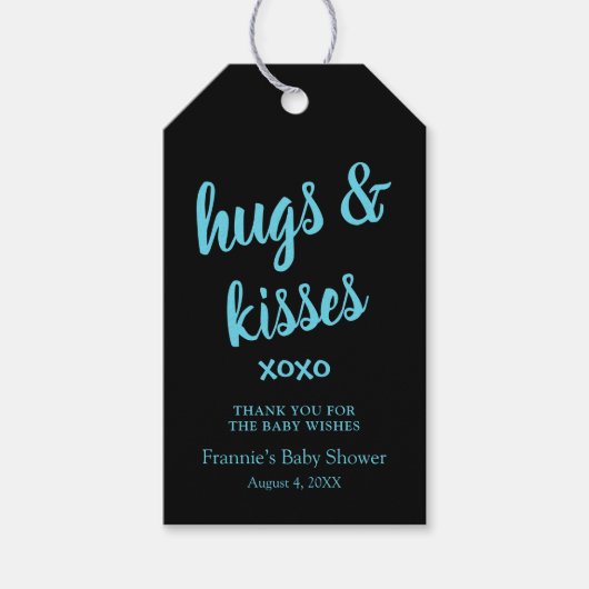Hugs & Kisses Blauwgroen bedankt Baby shower Gift  Cadeaulabel (Voorkant)