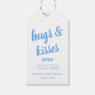Hugs & Kisses Blue, dank u Baby shower Gift Labels Cadeaulabel