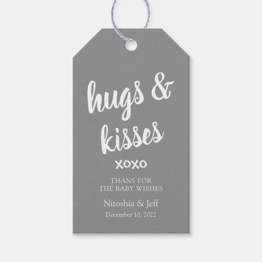 Hugs & Kisses Blue, dank u Baby shower Gift Labels Cadeaulabel (Voorkant)