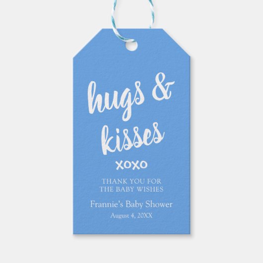 Hugs & Kisses Blue, dank u Baby shower Gift Labels Cadeaulabel (Voorkant)