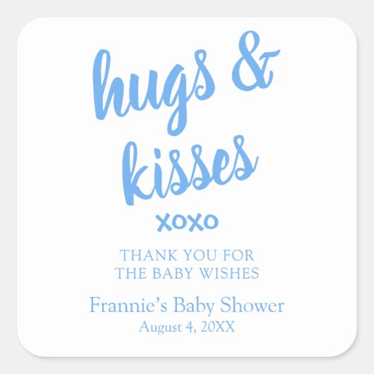 Hugs & Kisses Blue, dank u Baby shower Vierkante Sticker (Voorkant)