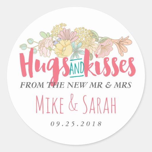 Hugs Kisses de heer Floral Wreath Wedding Sticker (Voorkant)