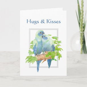 Hugs & Kisses en Birthday Wishes Parrot Couple Kaart