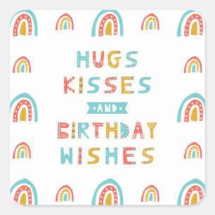 Hugs Kisses en Birthday Wishes Vierkante Sticker