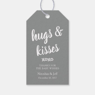 Hugs & Kisses Grey bedankt Baby shower Gift Labels Cadeaulabel
