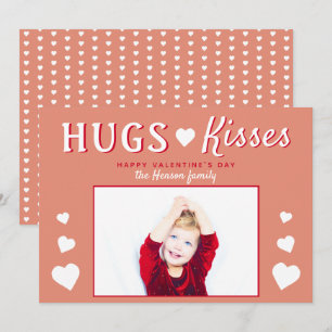 Hugs & Kisses Heart Valentijn Day Fotokaart Feestdagenkaart