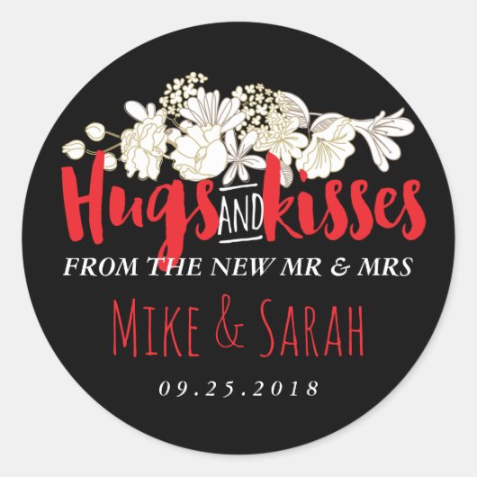 Hugs Kisses Mr en Mrs Flower Wedding Sticker (Voorkant)