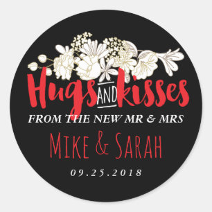 Hugs Kisses Mr en Mrs Flower Wedding Sticker
