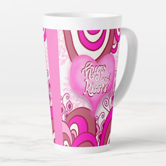 Hugs & Kisses Retro Heart Latte Mug Latte Mok (Rechterhoek)