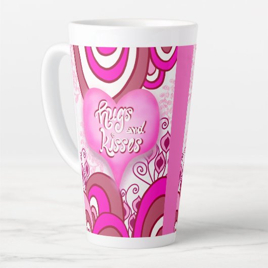 Hugs & Kisses Retro Heart Latte Mug Latte Mok (Linkerhoek)