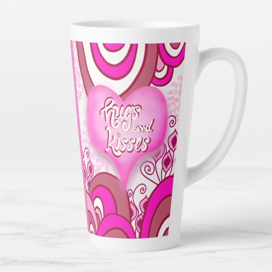 Hugs & Kisses Retro Heart Latte Mug Latte Mok (Rechts)