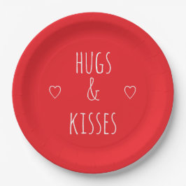 'Hugs & Kisses' Romantic Red White Valentine's Day Papieren Bordje