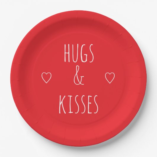'Hugs & Kisses' Romantic Red White Valentine's Day Papieren Bordje (Voorkant)