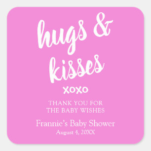 Hugs & Kisses roze dank u Baby shower Vierkante Sticker