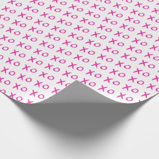 "Hugs & Kisses" Roze en Wit XOXO inpakpapier (Hoek)