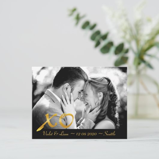 Hugs & Kisses Sla de datum op Aankondigingskaart (Staand voorkant)