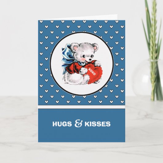 Hugs & Kisses.  Teddy Bear Valentijnsdag Feestdagen Kaart (Voorkant)