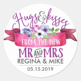 Hugs Kisses uit New Mr Flower Ribbon Wedding Ronde Sticker