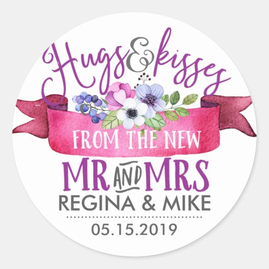 Hugs Kisses uit New Mr Flower Ribbon Wedding Ronde Sticker (Voorkant)