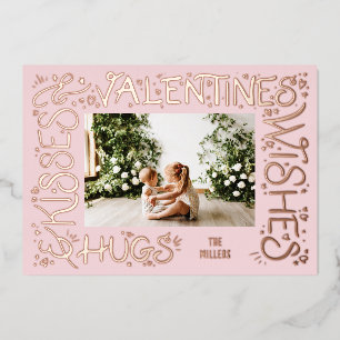 "Hugs & Kisses & Valentijns's Wishes" Hand gedrukt Folie Feestdagenkaart