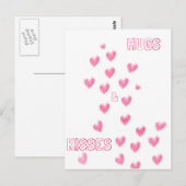 HUGS & KISSES - Waterverf met stomkop Briefkaart (Voorkant / Achterkant)