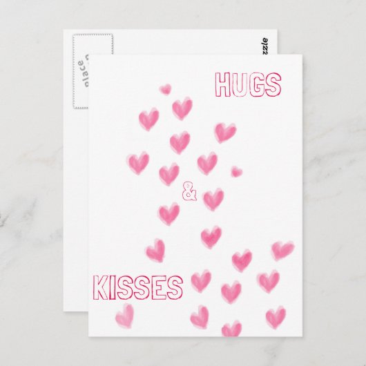 HUGS & KISSES - Waterverf met stomkop Briefkaart (Voorkant / Achterkant)
