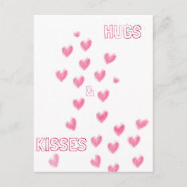 HUGS & KISSES - Waterverf met stomkop Briefkaart