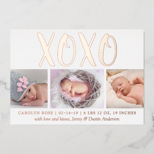 Hugs & Kisses (XOXO) 3 Fotoaankondiging Folie Uitnodiging (Voorkant)
