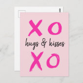 Hugs & kisses, XOXO, Roze Briefkaart (Voorkant / Achterkant)