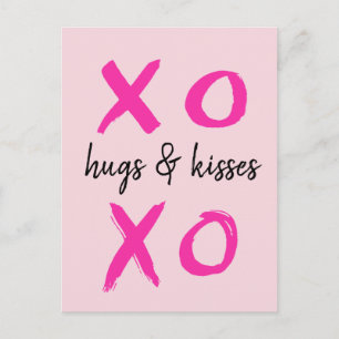 Hugs & kisses, XOXO, Roze Briefkaart