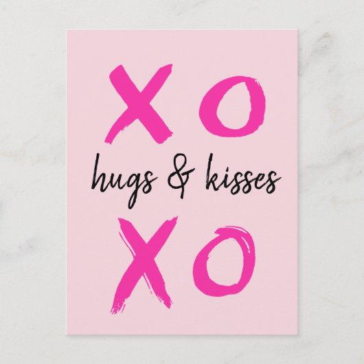 Hugs & kisses, XOXO, Roze Briefkaart (Voorkant)