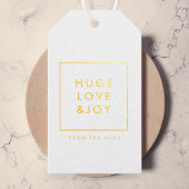 Hugs Love and Joy Stylish KerstGold and White Cadeaulabels