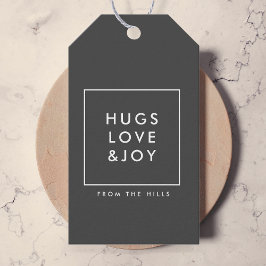 Hugs Love and Joy Stylish Kerstskool Grey Cadeaulabel