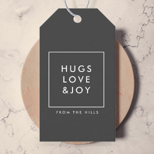 Hugs Love and Joy Stylish Kerstskool Grey Cadeaulabel