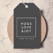 Hugs Love and Joy Stylish Kerstskool Grey Cadeaulabel