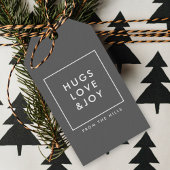 Hugs Love and Joy Stylish Kerstskool Grey Cadeaulabel