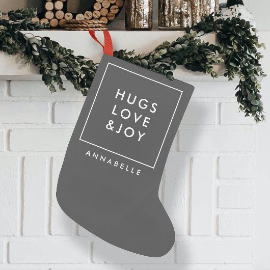 Hugs Love and Joy Stylish Kerstskool Grey Kleine Kerstsok