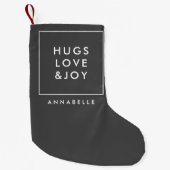 Hugs Love and Joy Stylish Kerstskool Grey Kleine Kerstsok (Voorkant)