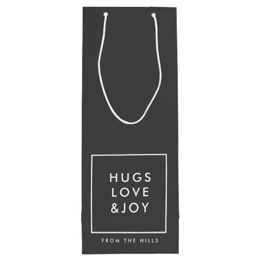 Hugs Love and Joy Stylish Kerstskool Grey Wijn Cadeautas (Achterkant)