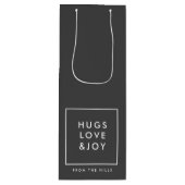 Hugs Love and Joy Stylish Kerstskool Grey Wijn Cadeautas (Voorkant)