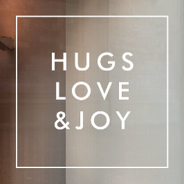Hugs Love en Joy | Stijlvol kerstvierkant wit Raamsticker